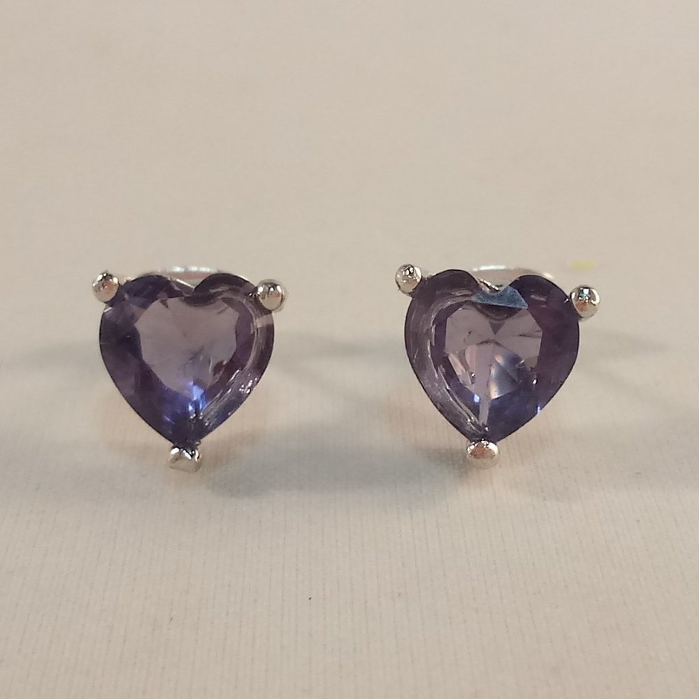 18K White Gold Plated Purple Heart Shape Diamond Zircon Stud Earrings 1.71ctw